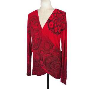 Desigual red floral wrap sweater